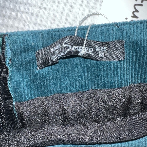 Embroidered Floral Teal Corduroy Mini Skirt by Simplee, Size Small/Medium - Picture 6 of 7